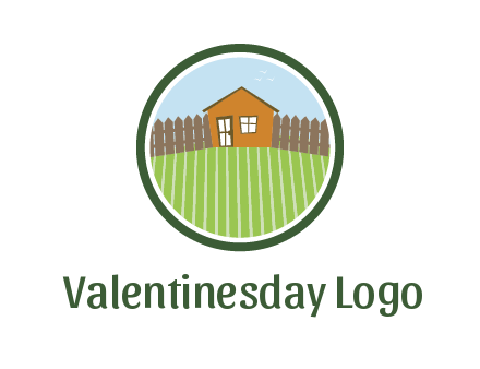 farmhouse with farm and fence in circle frame