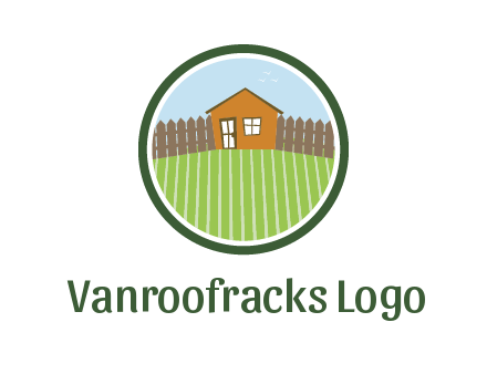 farmhouse with farm and fence in circle frame