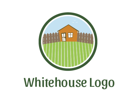 farmhouse with farm and fence in circle frame