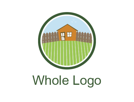 farmhouse with farm and fence in circle frame