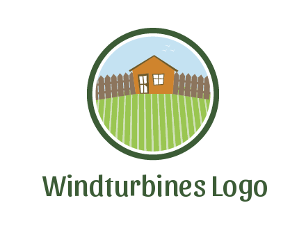 farmhouse with farm and fence in circle frame