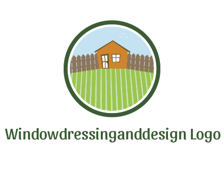 farmhouse with farm and fence in circle frame