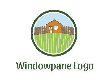 farmhouse with farm and fence in circle frame