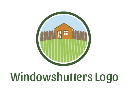 farmhouse with farm and fence in circle frame