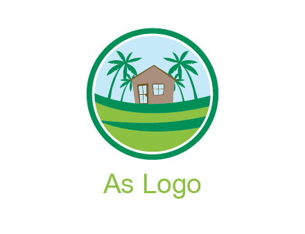palm trees behind house in circle frame