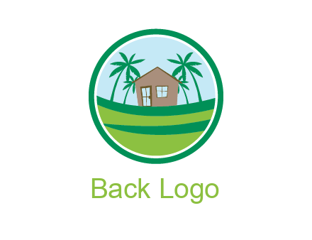 palm trees behind house in circle frame