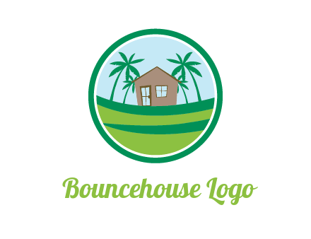 palm trees behind house in circle frame