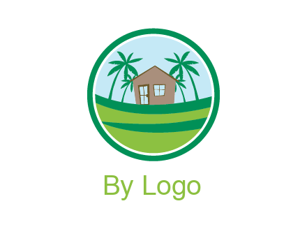 palm trees behind house in circle frame