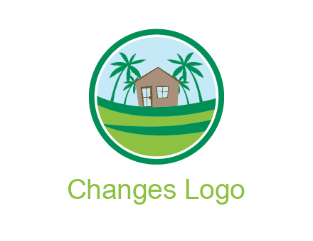 palm trees behind house in circle frame