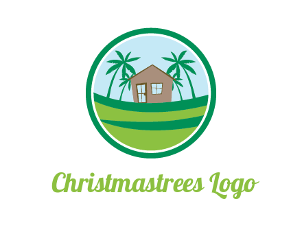 palm trees behind house in circle frame