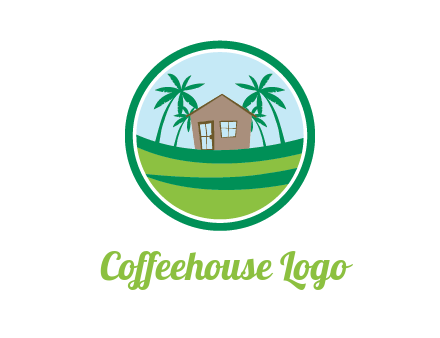 palm trees behind house in circle frame