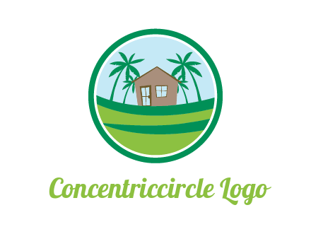 palm trees behind house in circle frame