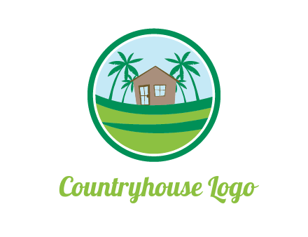 palm trees behind house in circle frame