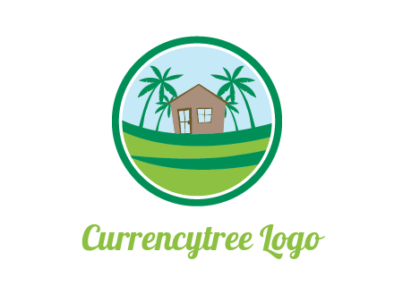 palm trees behind house in circle frame
