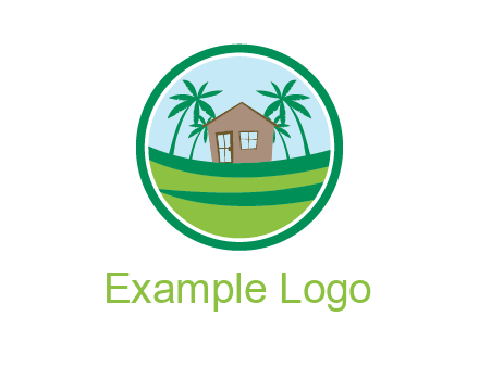 palm trees behind house in circle frame