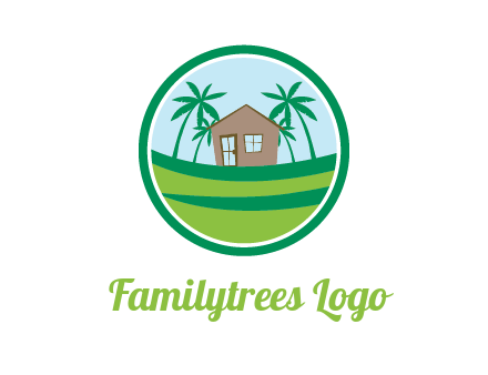 palm trees behind house in circle frame