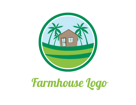 palm trees behind house in circle frame
