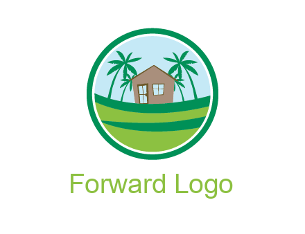 palm trees behind house in circle frame