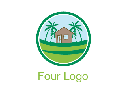 palm trees behind house in circle frame