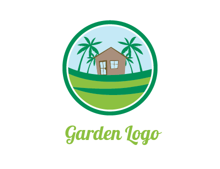 palm trees behind house in circle frame