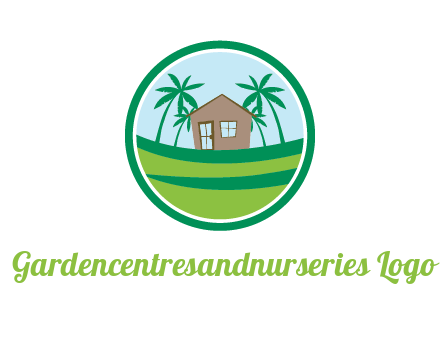 palm trees behind house in circle frame
