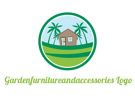 palm trees behind house in circle frame