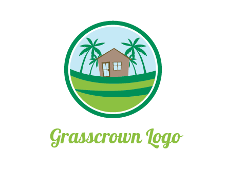 palm trees behind house in circle frame