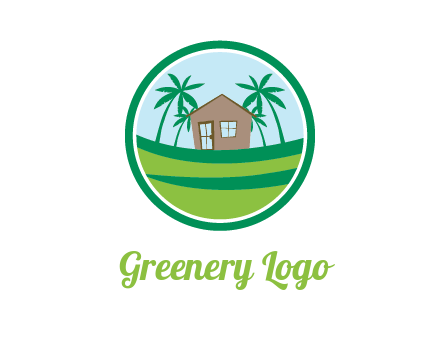 palm trees behind house in circle frame