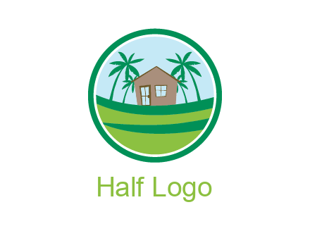 palm trees behind house in circle frame