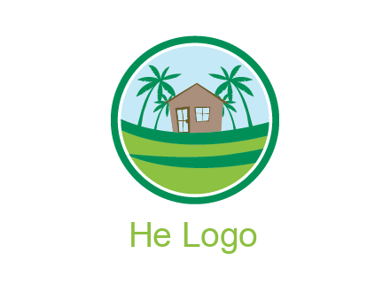 palm trees behind house in circle frame
