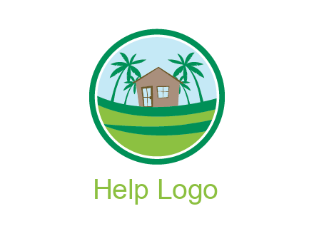 palm trees behind house in circle frame