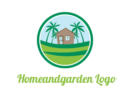 palm trees behind house in circle frame