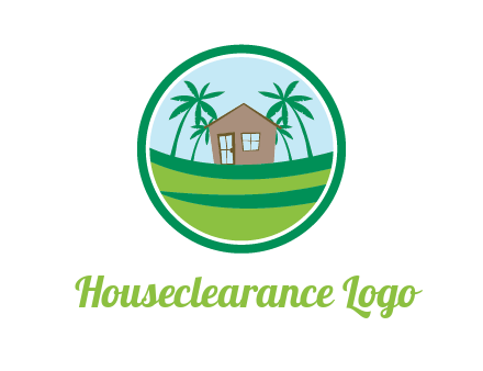 palm trees behind house in circle frame