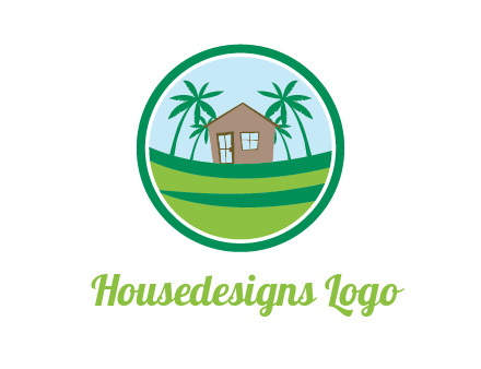 palm trees behind house in circle frame