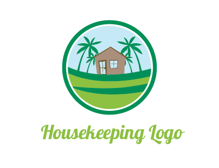 palm trees behind house in circle frame