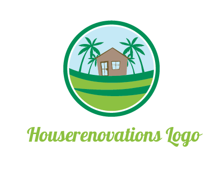 palm trees behind house in circle frame