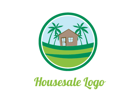 palm trees behind house in circle frame