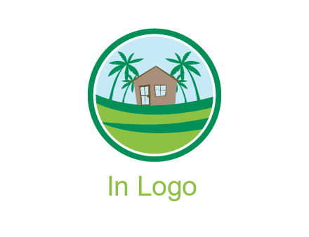 palm trees behind house in circle frame