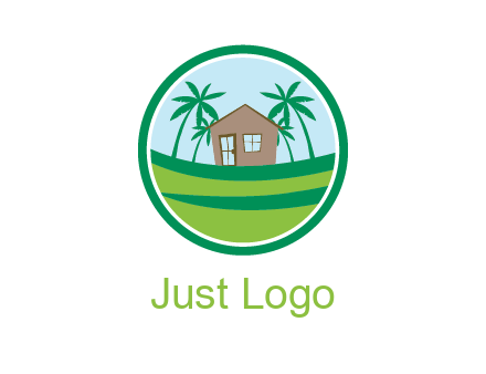palm trees behind house in circle frame