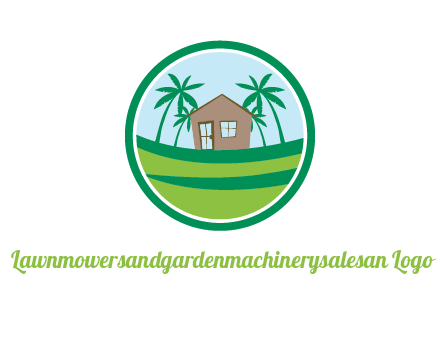 palm trees behind house in circle frame