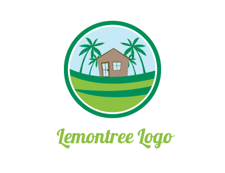 palm trees behind house in circle frame