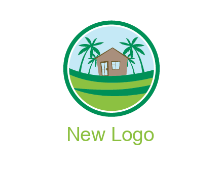 palm trees behind house in circle frame
