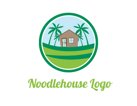 palm trees behind house in circle frame