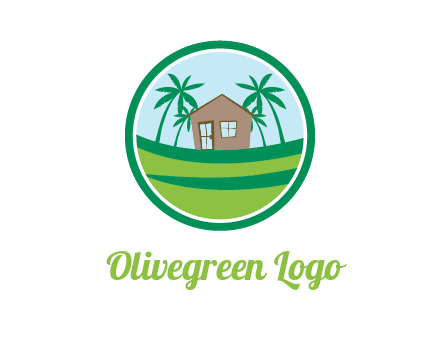 palm trees behind house in circle frame