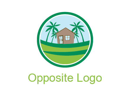 palm trees behind house in circle frame