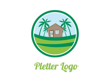 palm trees behind house in circle frame