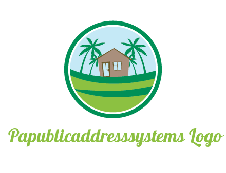palm trees behind house in circle frame