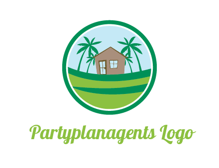 palm trees behind house in circle frame