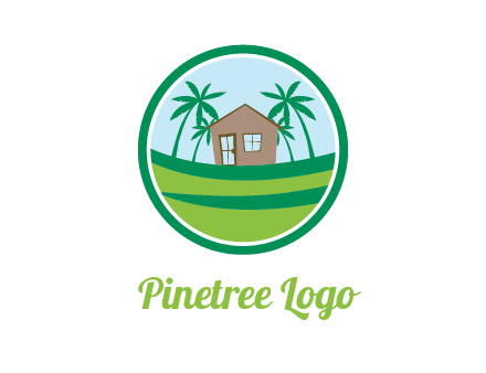 palm trees behind house in circle frame