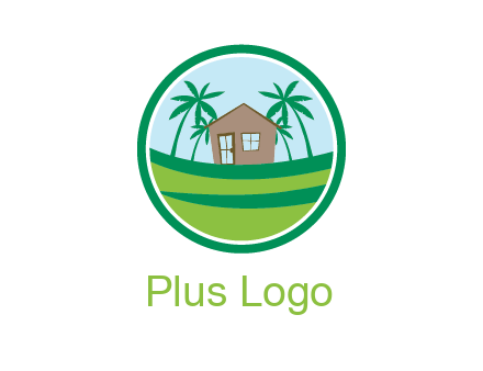 palm trees behind house in circle frame
